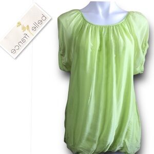 Belle France Made In France Peasant Style Top Blouse In Lime Green Size L